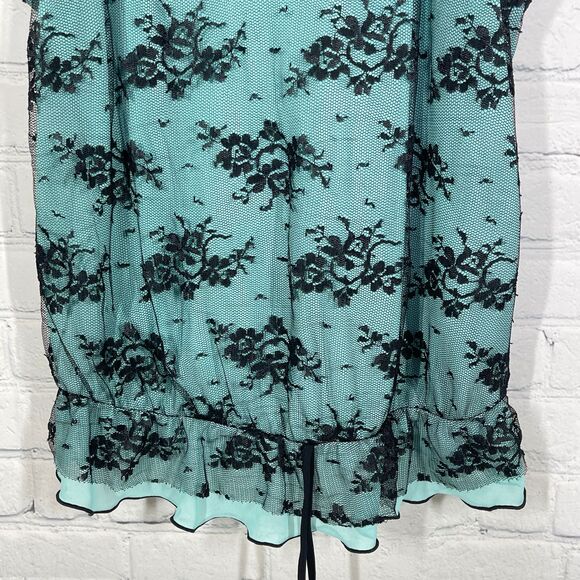 VTG Top Women XL Mesh Green Black Sheer w/ Skulks Whimsygoth Punk Vampire Goth - Picture 7 of 10